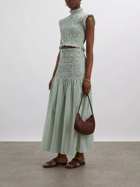 NWT Maria de la Orden Long Owl Green Stripes Skirt